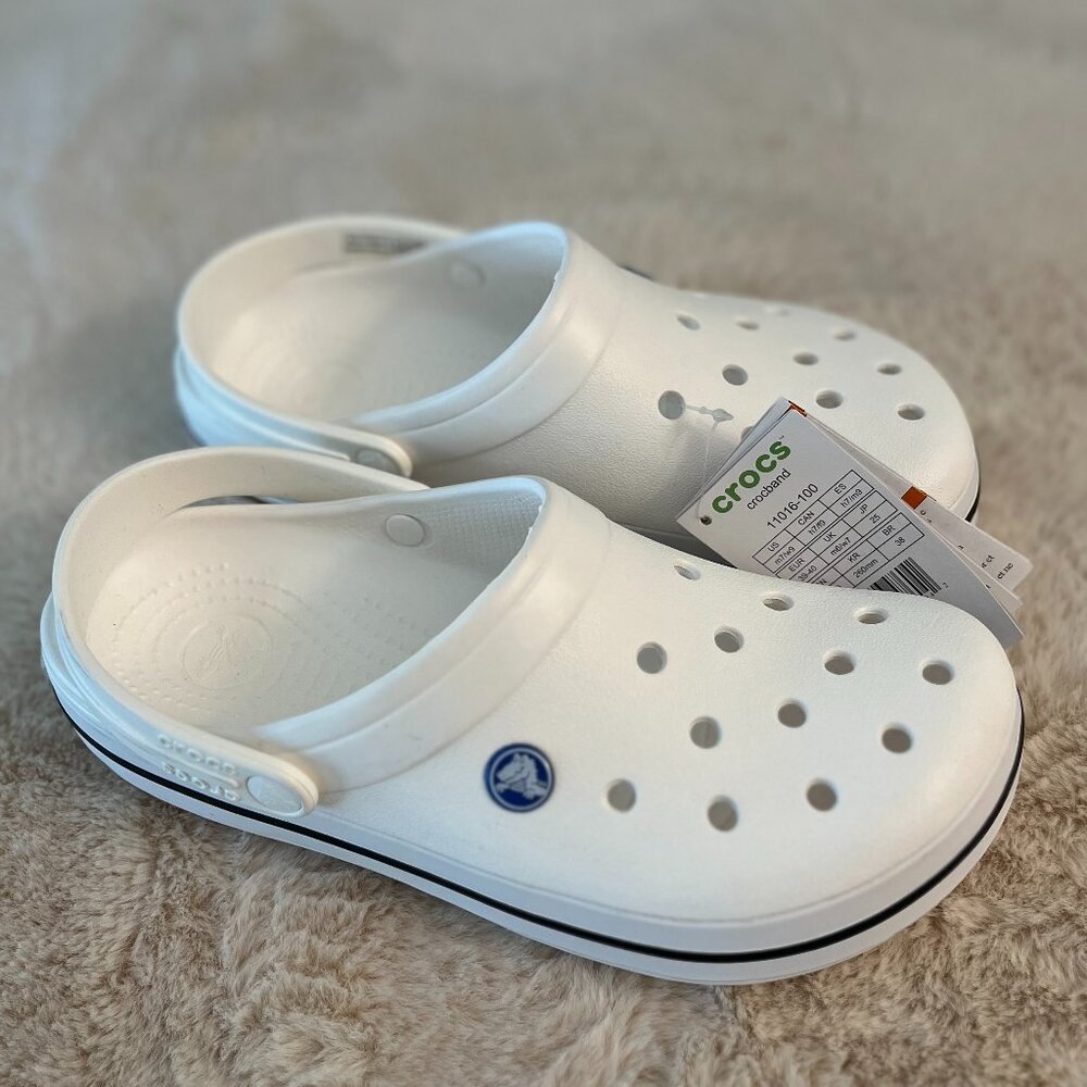 White Crocs Crocband Adult Unisex Clogs Slip On Shoes Size 39-40 Women 9 Men 7